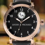 Wedding Romantic Gifts Vintage style Couple names  Watch<br><div class="desc">Wedding Romantic Gifts Vintage style Couple names Watch Monogram black Watch Wedding Romantic Gifts Vintage style Couple names ★WHO TO USE★: Applicable to the Couple Lovers, Women and Men, Valentines, boyfriends and girlfriend, husbands and wife, etc. are all good gifts for their loved ones(set for two) ★Fashion Business Design★: Simple...</div>