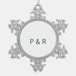 Wedding romantic partner add couple initial letter snowflake pewter christmas ornament