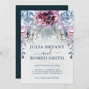 Wedding Romantic Winter Floral Snow Invitation