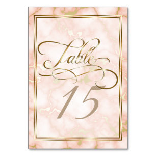 Wedding Rose and Gold Marble Ornate Calligraphy Table Number