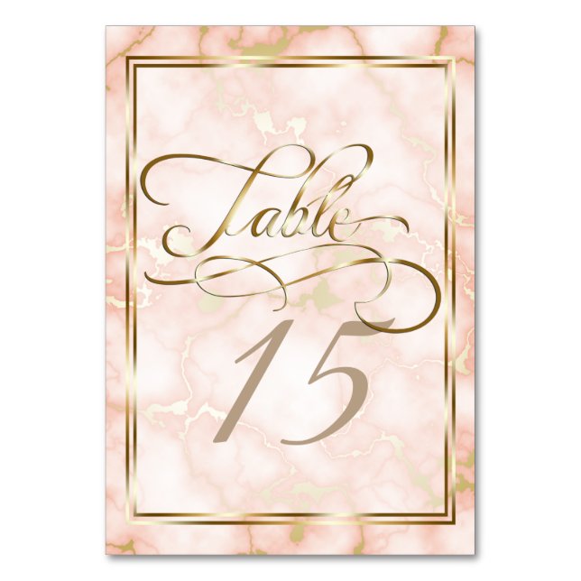 Wedding Rose and Gold Marble Ornate Calligraphy Table Number (Front)