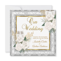 Wedding Rose Champagne Gold Silver Damask