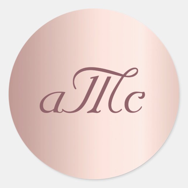 Wedding rose gold blush couple monogram classic round sticker (Front)