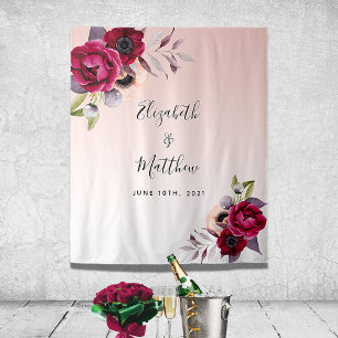 Wedding rose gold blush florals burgundy tapestry