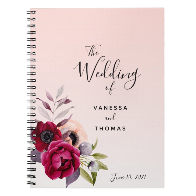 Wedding rose gold blush pink florals guest book (Front)