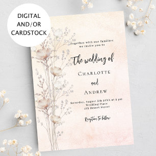 Wedding rose gold blush wildflower invitation