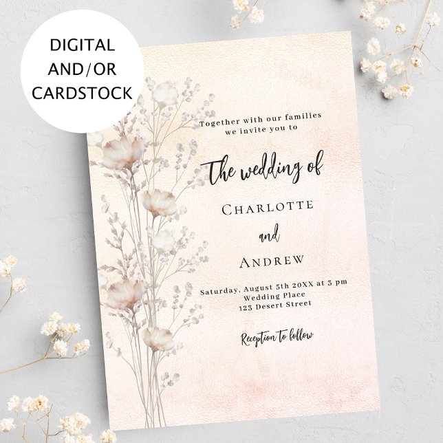 Wedding rose gold blush wildflower invitation (Creator Uploaded)