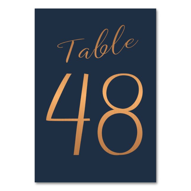 Wedding rose gold copper glitter navy table number (Front)
