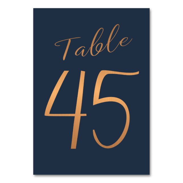 Wedding rose gold copper glitter navy table number (Front)