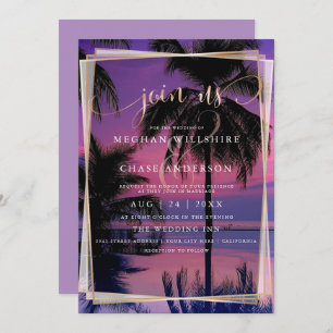 Wedding Rose Gold   Exotic Tropical Night Beach Invitation
