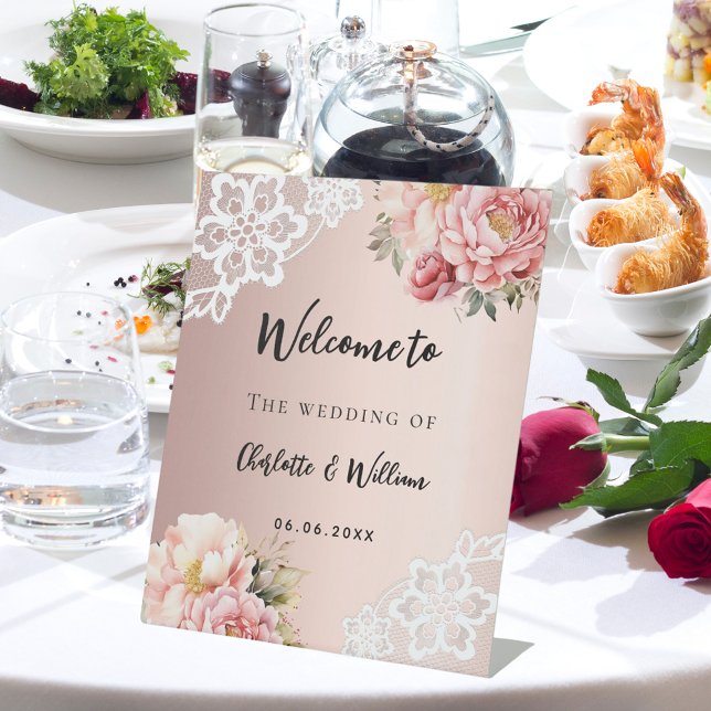 Wedding rose gold florals lace welcome sign (Creator Uploaded)