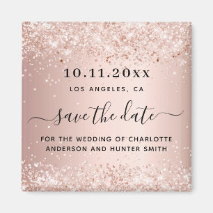 Wedding rose gold glitter save the date magnet