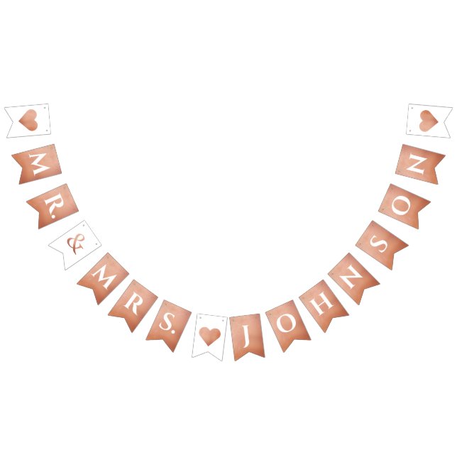 Wedding Rose Gold Mr. & Mrs. Custom Name 7 Letters Bunting (All)