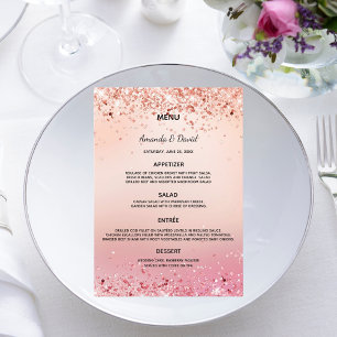 Wedding rose gold pink confetti menu card