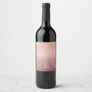 Wedding Rose Gold Sparkle Your Letters Wine Label