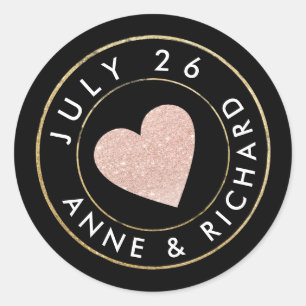 wedding rose love heart circle_stamp classic round sticker