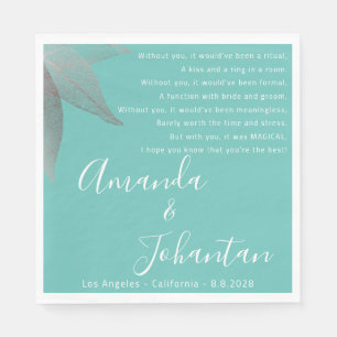 Wedding Rose Thank Poem Floral Name Napkin