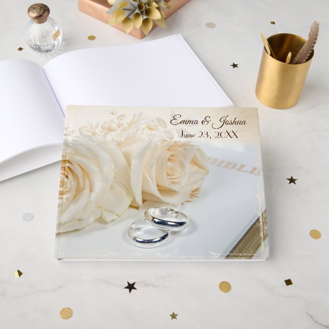Wedding Roses and Rings Guest Book (Front Open)