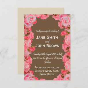 Wedding roses country floral and brown rustic invitation