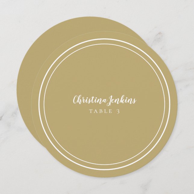 Wedding Round Custom Gold Guest Dinner Place Card (Front/Back)