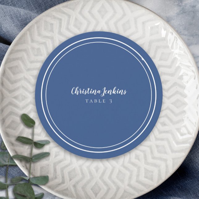 Wedding Round Custom Guest Navy Blue Place Card (Creator Uploaded)