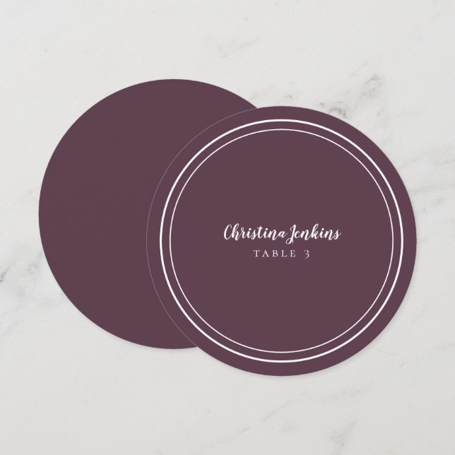 Wedding Round Custom Guest Purple Table Place Card (Front/Back)