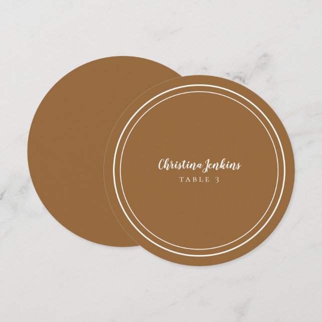 Wedding Round Custom Guest Rustic Brown Place Card (Front/Back)