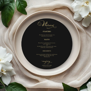Wedding Round Menu Elegant Gold Foil Black