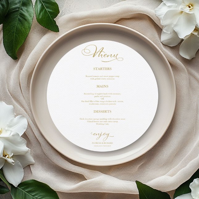 Wedding Round Menu Elegant Gold Script (Creator Uploaded)