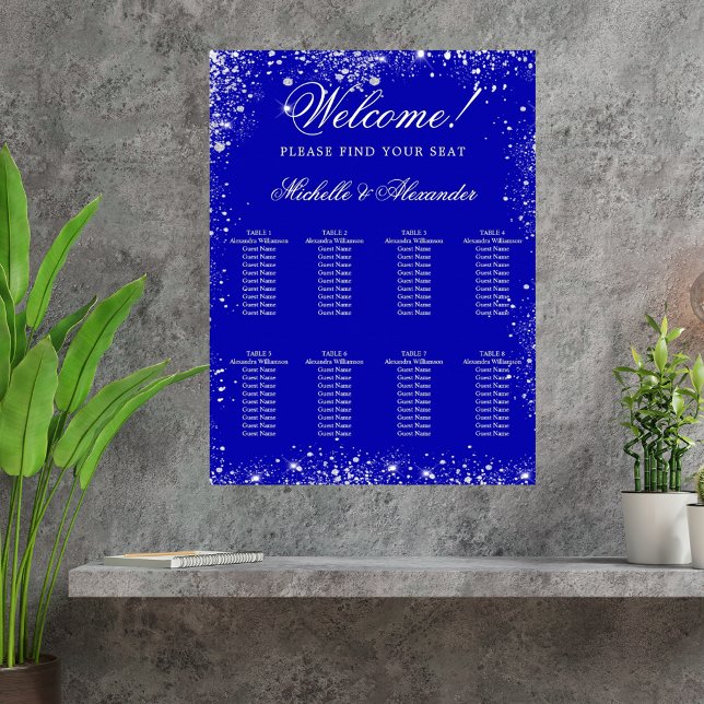 Wedding royal blue silver glitter seat chart (Creator Uploaded)