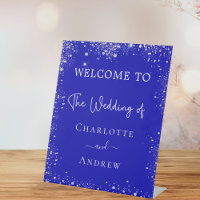 Wedding royal blue silver glitter welcome