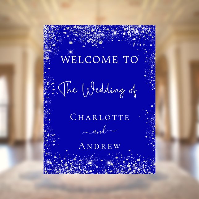 Wedding royal blue silver glitter welcome poster (Creator Uploaded)