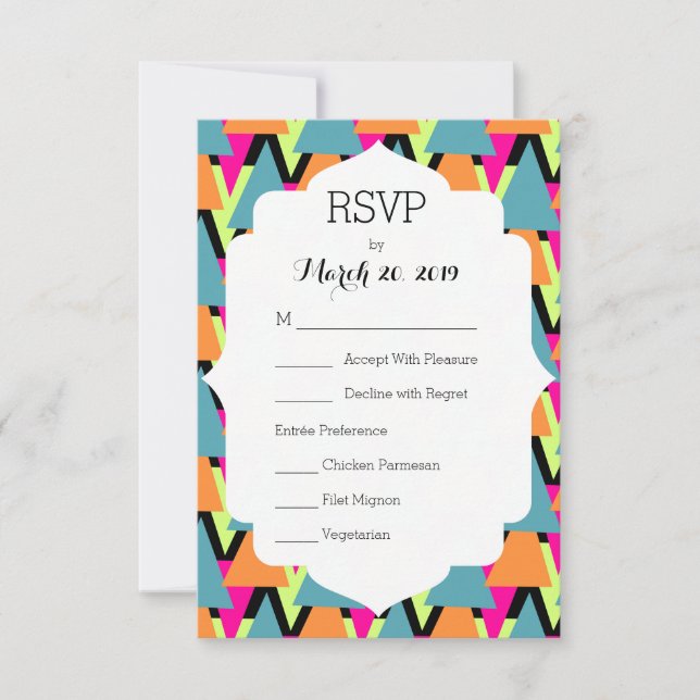 Wedding RSVP 80's Style Geometric Pattern Card (Front)