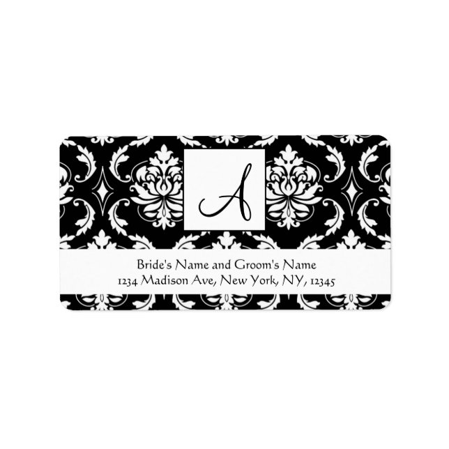 Wedding RSVP Address Labels Damask Monogram (Front)