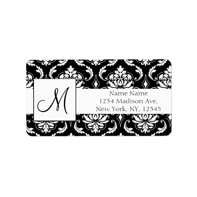Wedding RSVP Address Labels Damask Monogram (Front)