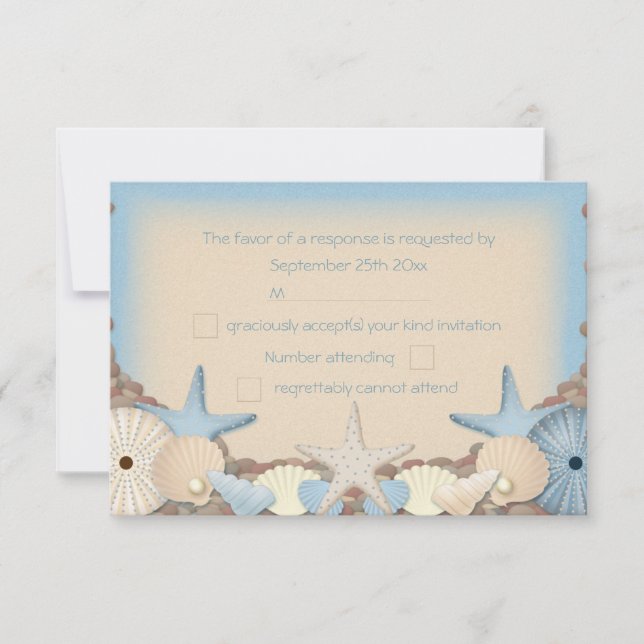 Wedding RSVP Beautiful Tropical Beach Shells Card (Front)