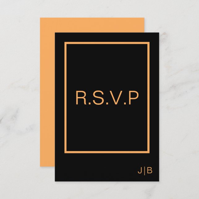 Wedding RSVP  black and orange CARD (Front/Back)