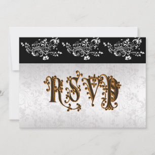 Wedding RSVP black and white classic damask Invitation