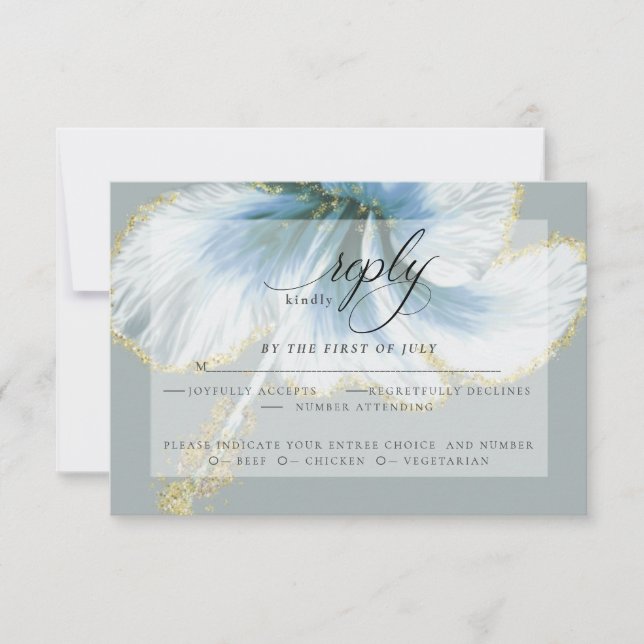 Wedding RSVP | Blue Watercolor Hibiscus Flower (Front)