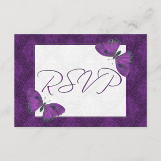 Wedding RSVP Butterfly Brocade Purple Card