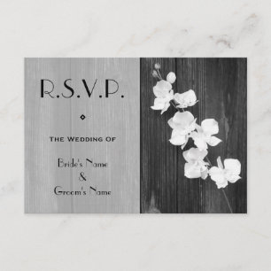 Wedding RSVP Card - Black & White Orchids Barnwood