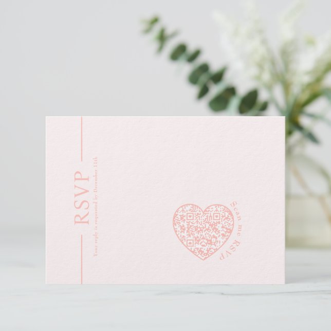 Wedding RSVP Card  Blush Pink heart QR code (Standing Front)