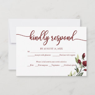 Wedding RSVP Card Burgundy Floral Rustic Wood
