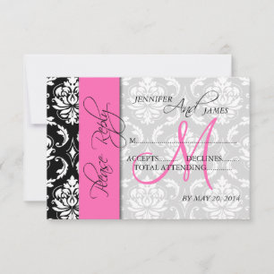 Wedding RSVP Card Damask Pink Monogram
