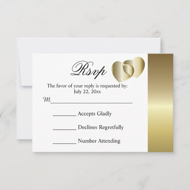 Wedding RSVP Card Elegant Golden Hearts Design (Front)