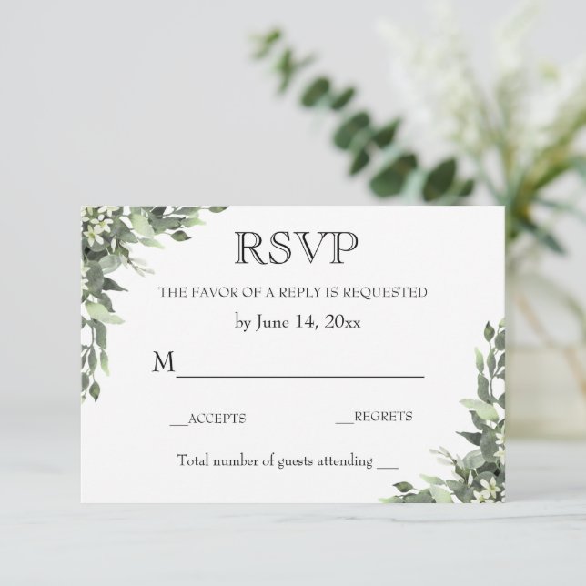 Wedding RSVP Card / Eucalyptus Greenery (Standing Front)