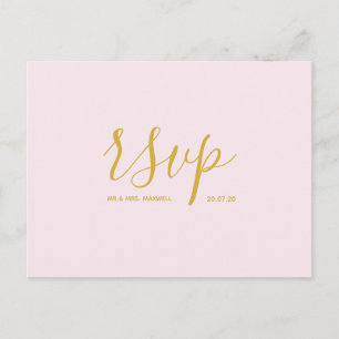 Wedding Rsvp card Gold Pink Script Postcard
