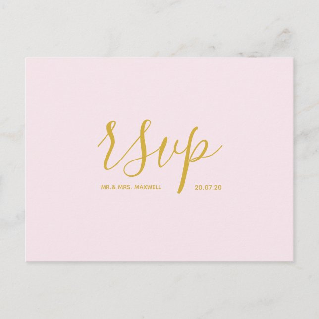 Wedding Rsvp card | Gold Pink Script Postcard (Front)
