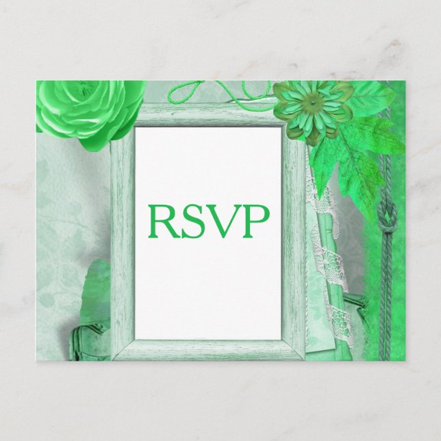 Wedding RSVP card in green (Front)