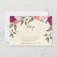 wedding rsvp card ivory burgundy floral